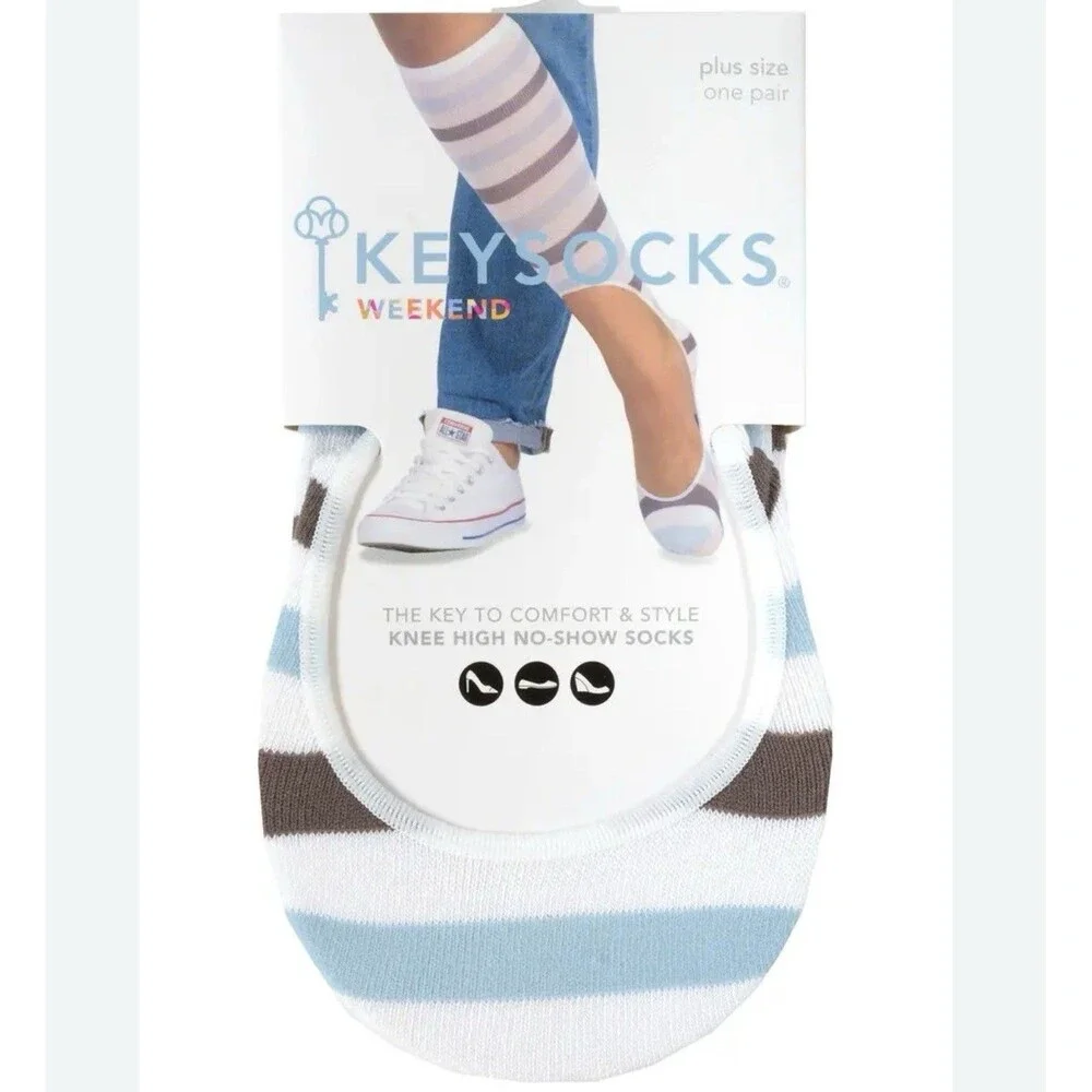 Keysocks Weekend Knee High No Sjow Socks In Stripes Plus Size New